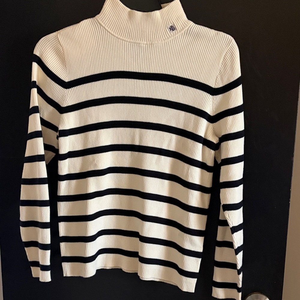 Polo by Ralph Lauren Black and White Striped Turtleneck Sweater